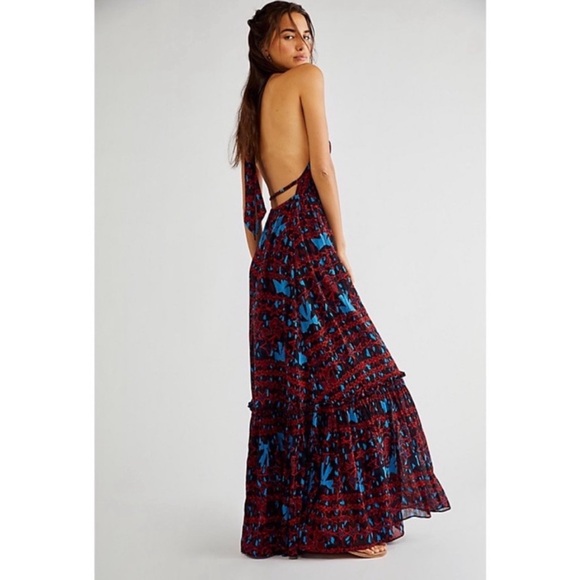 Free People Red and Blue Sleeveless Maxi Dress - Picture 3 of 11